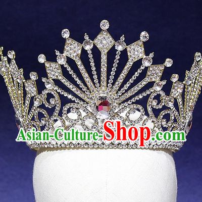 Top Grade Handmade Wedding Hair Accessories Bride Vintage Diamante Crystal Crown, Traditional Baroque Queen Royal Crown Wedding Headwear for Women