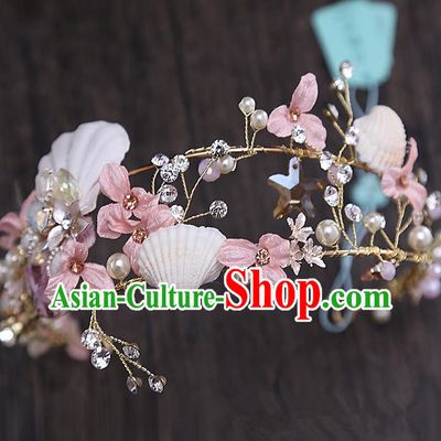 Top Grade Handmade Wedding Hair Accessories Bride Flower Shell Hair Clip, Traditional Baroque Princess Hair Clasp Headpiece for Women