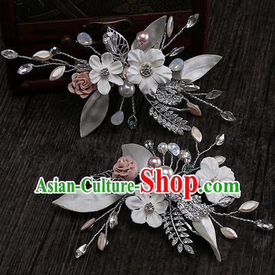 Top Grade Handmade Wedding Hair Accessories Bride Flower Hair Clip, Traditional Baroque Princess Crystal Hair Claw Headpiece for Women