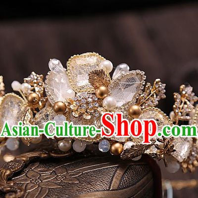 Top Grade Handmade Wedding Hair Accessories Bride Princess Pearl Crown, Traditional Baroque Queen Retro Royal Crown Wedding Headwear for Women
