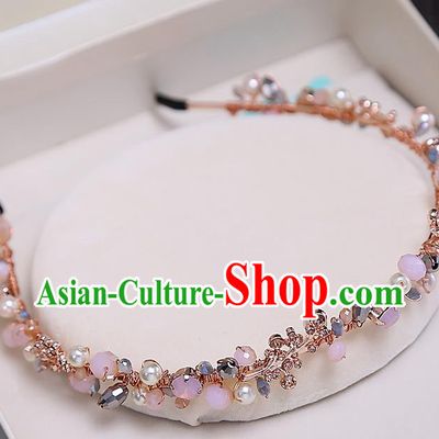 Top Grade Handmade Wedding Hair Accessories Bride Pink Beads Hair Clasp, Traditional Baroque Princess Hair Clip Headband Headpiece for Women