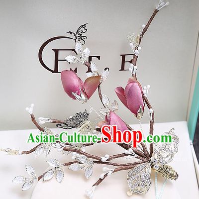 Top Grade Handmade Wedding Hair Accessories Bride Flower Hair Clip, Traditional Baroque Princess Crystal Hair Claw Headpiece for Women