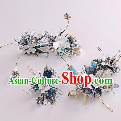 Top Grade Handmade Wedding Dragonfly Hair Accessories Bride Flowers Hair Claw, Traditional Baroque Princess Headband Hair Stick Headpiece for Women