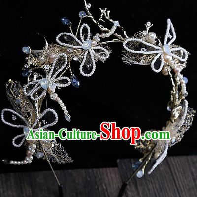 Top Grade Handmade Wedding Dragonfly Hair Accessories Bride Butterfly Hair Clasp, Traditional Baroque Princess Beads Headband Hair Clip Headpiece for Women