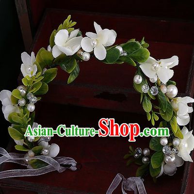 Top Grade Handmade Wedding Dragonfly Hair Accessories Bride Flower Hair Clasp Garland, Traditional Baroque Princess Beads Headband Headpiece for Women