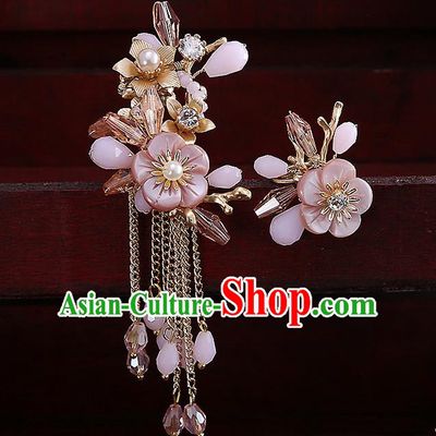 Top Grade Handmade China Wedding Bride Accessories Pink Earrings, Traditional Princess Diamante Wedding Eardrop Jewelry for Women