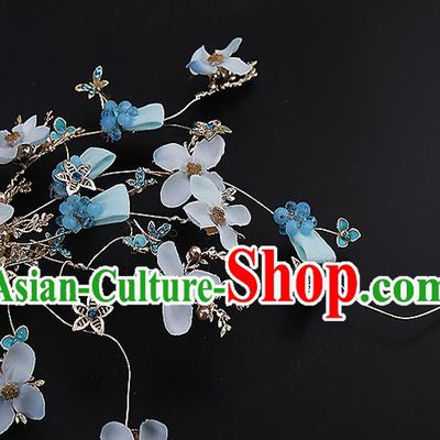 Top Grade Handmade Wedding Hair Accessories Bride Blue Hair Claw, Traditional Baroque Princess Hair Stick Headdress for Women