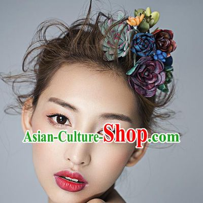 Top Grade Handmade Wedding Hair Accessories Bride Flowers Hair Claw, Traditional Baroque Princess Hairpins Headdress for Women