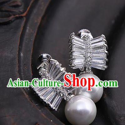 Top Grade Handmade China Wedding Bride Accessories Zircon Earrings, Traditional Princess Wedding Pearl Ear Stud Jewelry for Women