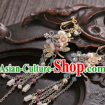 Top Grade Handmade China Wedding Bride Accessories Earrings, Traditional Princess Xiuhe Suit Wedding Long Tassel Eardrop Jewelry for Women