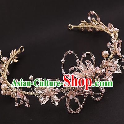 Top Grade Handmade Wedding Dragonfly Hair Accessories Bride Hair Clasp, Traditional Baroque Princess Pink Crystal Headband Hair Stick Headpiece for Women
