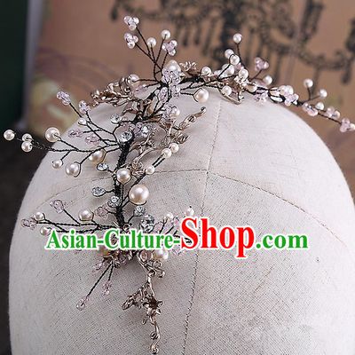 Top Grade Handmade Wedding Dragonfly Hair Accessories Bride Hair Clasp, Traditional Baroque Princess Pearl Headband Hair Stick Headpiece for Women