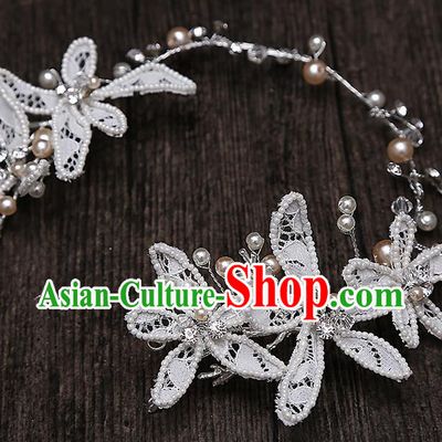 Top Grade Handmade Wedding Dragonfly Hair Accessories Bride Hair Clip, Traditional Baroque Princess Lace Flowers Hair Clasp Headband Headdress for Women