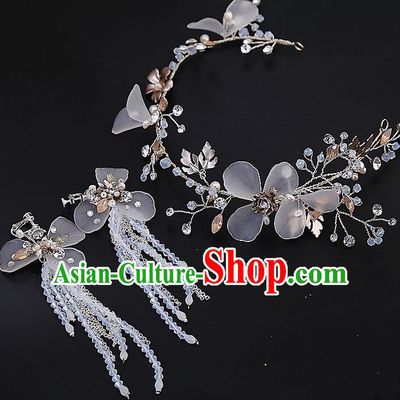 Top Grade Handmade Wedding Dragonfly Hair Accessories Bride Hair Clasp and Earrings, Traditional Baroque Princess Hair Stick Headband Headdress for Women