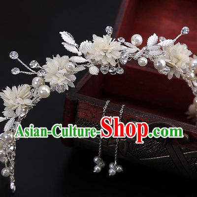 Top Grade Handmade Wedding Dragonfly Hair Accessories Bride Flowers Hair Clasp and Tassel Earrings, Traditional Baroque Princess Hair Stick Headband Headdress for Women