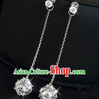 Top Grade Handmade China Wedding Bride Accessories Long Tassel Crystal Earrings, Traditional Princess Wedding Eardrop Jewelry for Women