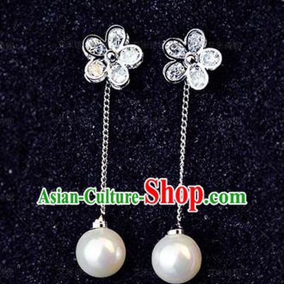 Top Grade Handmade China Wedding Bride Accessories Long Tassel Pearl Earrings, Traditional Princess Wedding Eardrop Jewelry for Women