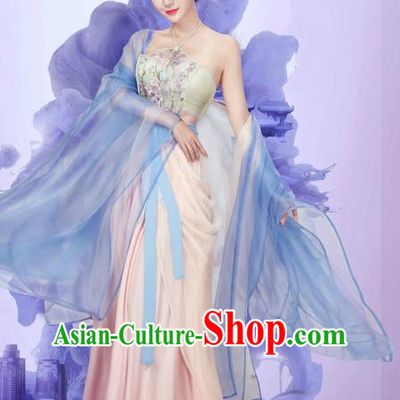 Traditional Ancient Chinese Imperial Princess Dance Costume and Headpiece Complete Set, Chinese Ming Dynasty Peri Embroidered Clothing for Women