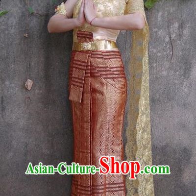 Traditional Traditional Thailand Princess Clothing, Southeast Asia Thai Palace Lady Ancient Costumes Dai Nationality Lilac Sari Dress for Women