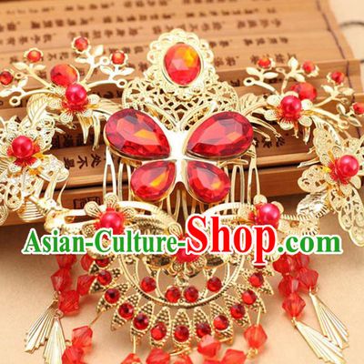 Top Grade Chinese Ancient Peking Opera Hair Accessories Diva Xiuhe Suit Wedding Hairpins Step Shake, Traditional Chinese Beijing Opera Hua Tan Hair Clasp Head-ornaments