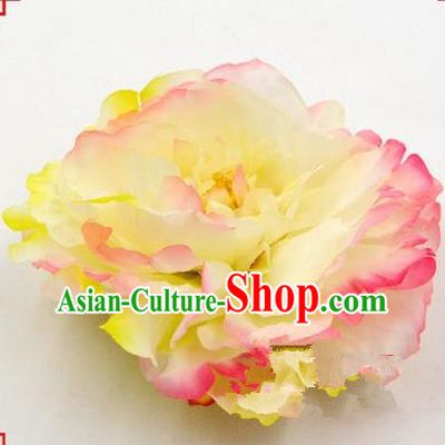 Top Grade Chinese Ancient Peking Opera Hair Accessories Diva Yellow Peony Hairpins, Traditional Chinese Beijing Opera Hua Tan Hair Clasp Head-ornaments