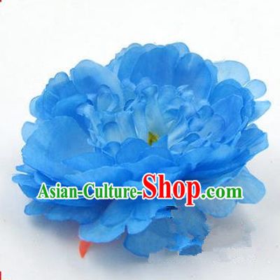 Top Grade Chinese Ancient Peking Opera Hair Accessories Diva Blue Peony Hairpins, Traditional Chinese Beijing Opera Hua Tan Hair Clasp Head-ornaments
