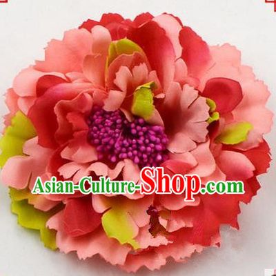 Top Grade Chinese Ancient Peking Opera Hair Accessories Diva Red Peony Hairpins, Traditional Chinese Beijing Opera Hua Tan Hair Clasp Head-ornaments