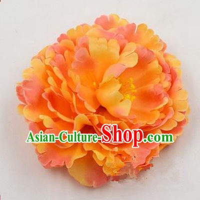 Top Grade Chinese Ancient Peking Opera Hair Accessories Diva Bright Yellow Peony Hairpins, Traditional Chinese Beijing Opera Hua Tan Hair Clasp Head-ornaments