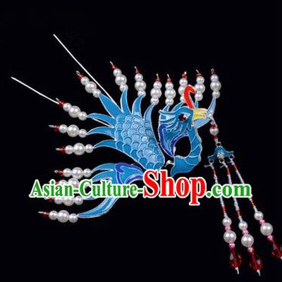 Top Grade Chinese Ancient Peking Opera Hair Accessories Diva Hairpins Phoenix Pearl Tassel Step Shake, Traditional Chinese Beijing Opera Hua Tan Hair Clasp Head-ornaments