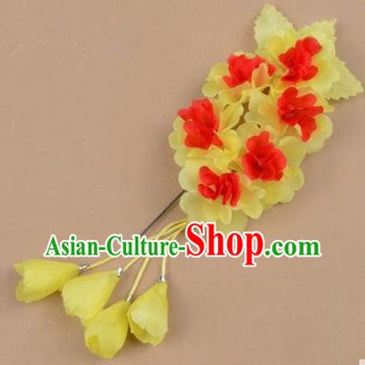 Top Grade Chinese Ancient Peking Opera Hair Accessories Diva Crystal Temple Light Yellow Jasmine Flowers Hairpins, Traditional Chinese Beijing Opera Hua Tan Hair Clasp Head-ornaments