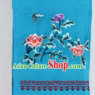 Top Grade Chinese Ancient Peking Opera Accessories Diva Embroidered Belts, Traditional Chinese Beijing Opera Hua Tan Blue Waist Towel