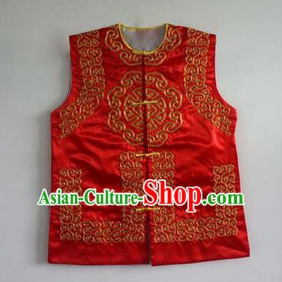 Traditional Chinese Beijing Opera Soldier Red Vests, China Peking Opera Costume Embroidered Waistcoat