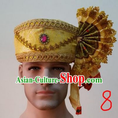 Traditional Traditional Thailand Accessories Pink Crystal Hat, Southeast Asia Thai Dai Nationality Headwear for Men