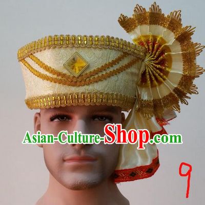 Traditional Traditional Thailand Accessories Crystal Hat, Southeast Asia Thai Dai Nationality Headwear for Men