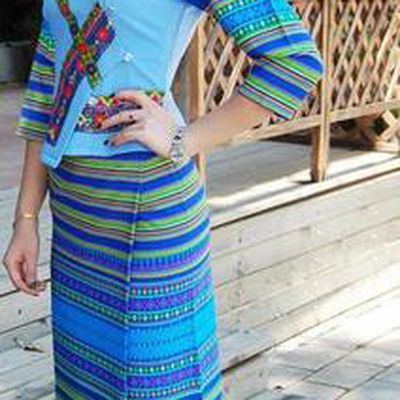 Traditional Traditional Thailand Female Clothing, Southeast Asia Thai Ancient Costumes Dai Nationality Wedding Bride Blue Sari Dress for Women