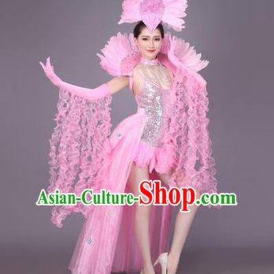 Traditional Chinese Modern Dance Performance Costume, China Opening Dance Samba Dance Clothing, Classical Dance Pink Dress for Women