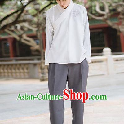 Traditional Chinese Ancient Male Costume, Elegant Hanfu Clothing Chinese Ancient Swordsman Blouse for Men