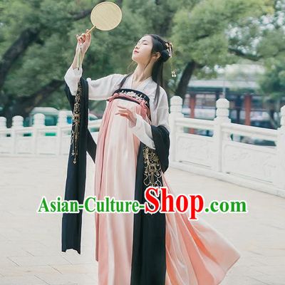 Traditional Chinese Tang Dynasty Young Lady Costume, Elegant Hanfu Clothing Blouse and Pink Ru Skirts, Chinese Ancient Princess Dress for Women