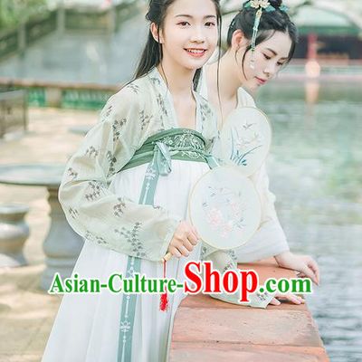 Traditional Chinese Tang Dynasty Young Lady Costume, Elegant Hanfu Clothing Embroidered Blouse and Green Skirts, Chinese Ancient Princess Dress for Women