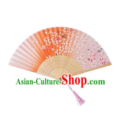 Traditional Chinese Ancient Hanfu Printing Red Folding Fans for Women