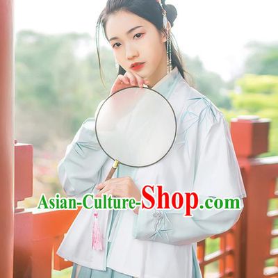 Traditional Chinese Ming Dynasty Young Lady Costume, Elegant Hanfu Clothing Embroidered Bamboo leaves Cardigan Blouse and Green Skirts, Chinese Ancient Princess Dress for Women