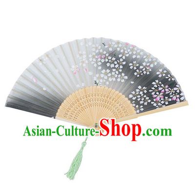 Traditional Chinese Ancient Hanfu Printing Green Folding Fans for Women
