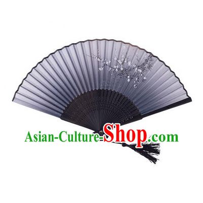 Traditional Chinese Ancient Hanfu Printing Black Folding Fans for Women