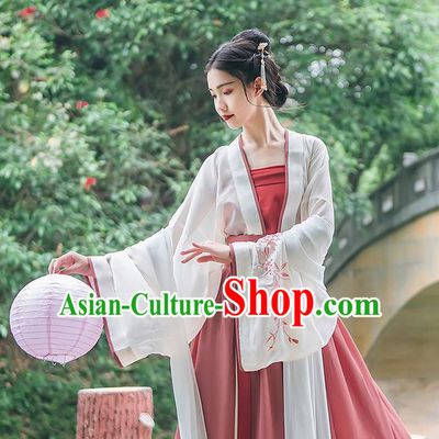 Traditional Chinese Tang Dynasty Palace Princess Costume Complete Set, Elegant Hanfu Clothing Embroidered Wide Sleeve Cardigan and Dress, Chinese Ancient Princess Clothing for Women