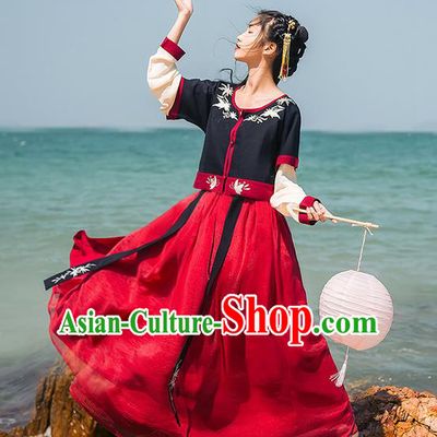 Traditional Chinese Song Dynasty Palace Princess Costume Blouse and Dress Complete Set, Elegant Hanfu Embroidered Clothing China Ancient Dress for Women