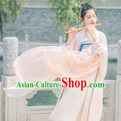 Traditional Chinese Tang Dynasty Young Lady Costume, Elegant Hanfu Clothing Embroidered Wide Sleeve Pink Cardigan, Chinese Ancient Princess Clothing for Women