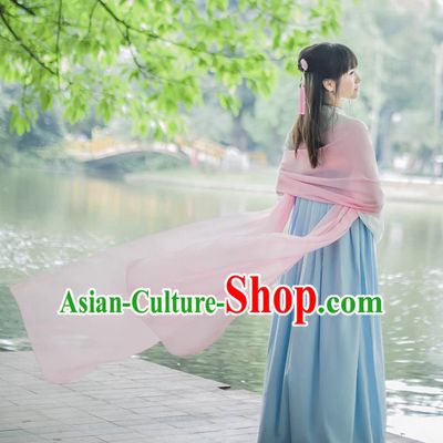 Traditional Chinese Tang Dynasty Palace Princess Pink Long Ribbons Wearing Silks for Women