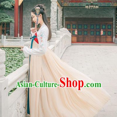 Traditional Chinese Tang Dynasty Palace Princess Costume Complete Set, Elegant Hanfu Clothing Embroidered Dress, Chinese Ancient Princess Clothing for Women