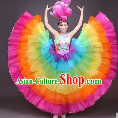Traditional Chinese Modern Dance Performance Costume, China Opening Dance Full Dress, Classical Dance Big Swing Dress for Women