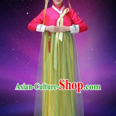 Traditional Korean Nationality Dance Costume, Chinese Minority Nationality Embroidery Hanbok Veil Dress for Women